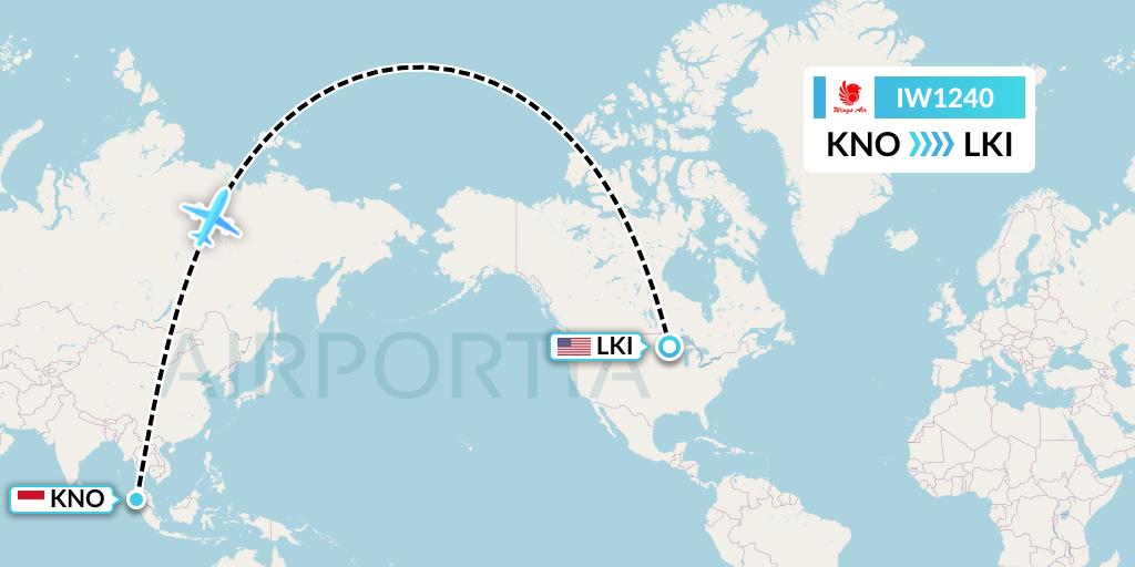 IW1240 Wings Air Flight Map: Medan to Duluth