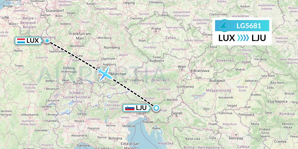 LG5681 Luxair Flight Map: Luxembourg to Ljubljana