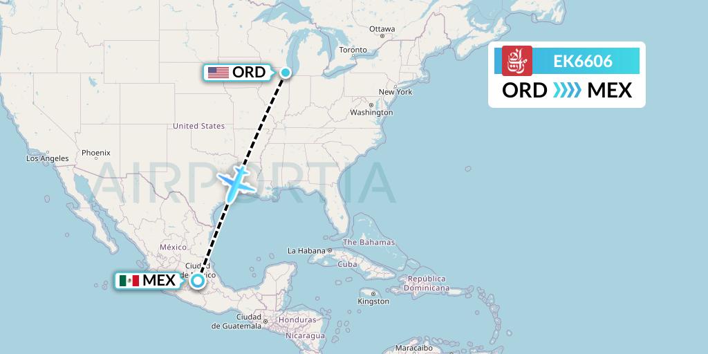 EK6606 Emirates Flight Map: Chicago to Mexico City