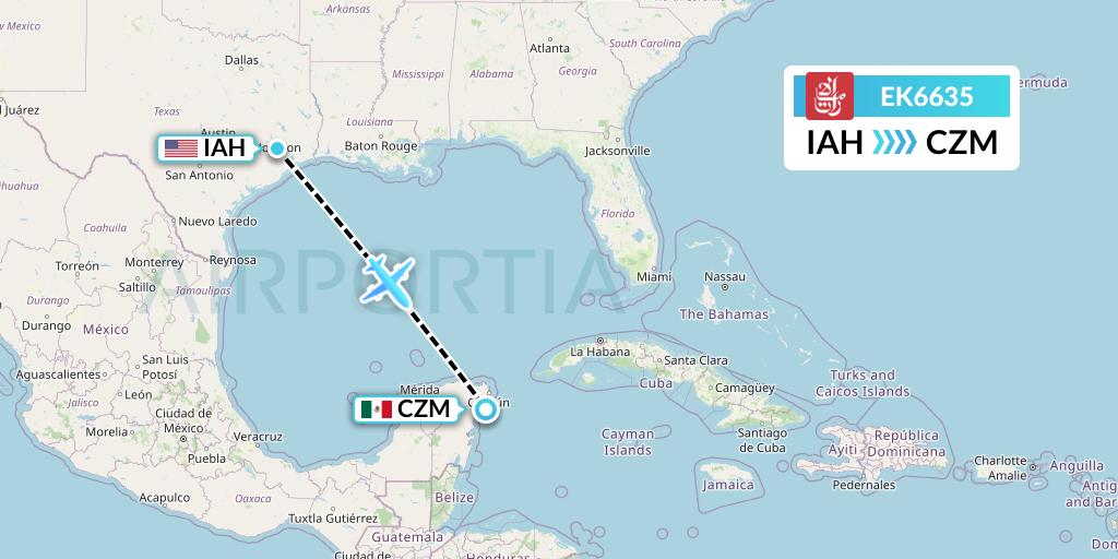 EK6635 Emirates Flight Map: Houston to Cozumel