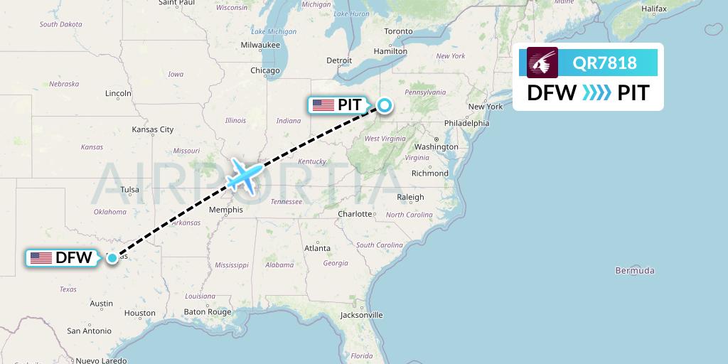 QR7818 Qatar Airways Flight Map: Dallas to Pittsburgh
