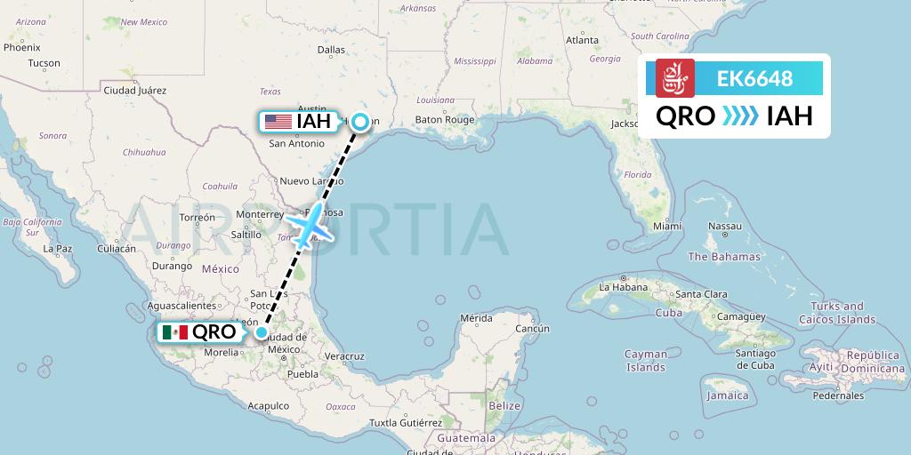 EK6648 Emirates Flight Map: Queretaro to Houston