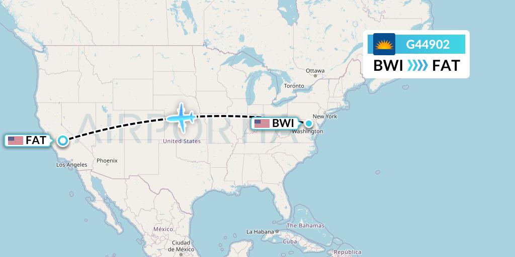 G44902 Allegiant Air Flight Map: Baltimore to Fresno