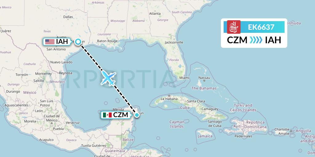 EK6637 Emirates Flight Map: Cozumel to Houston