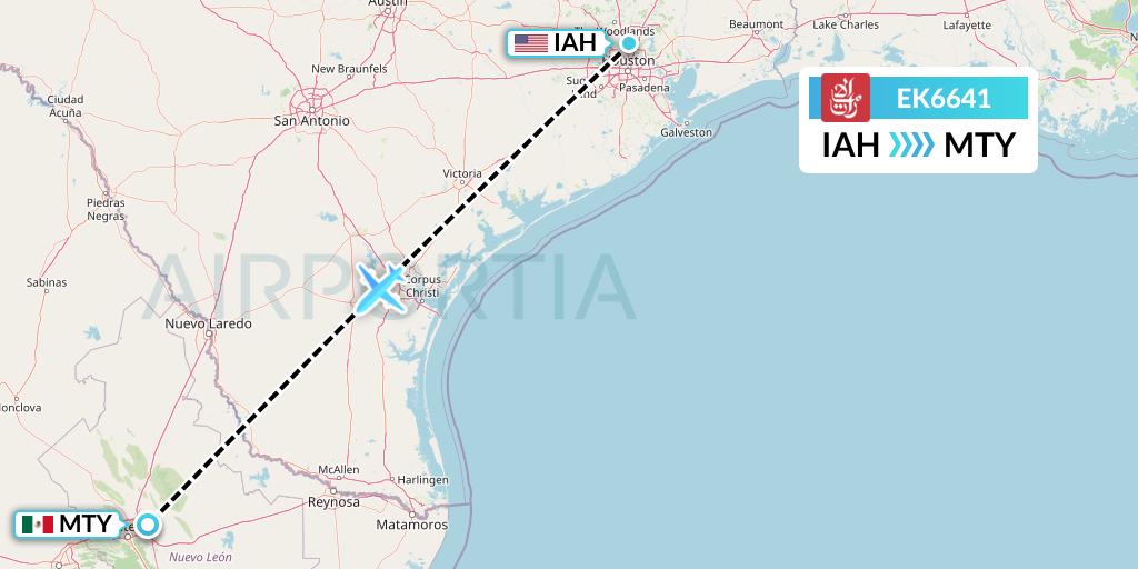 EK6641 Emirates Flight Map: Houston to Monterrey