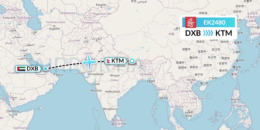 EK2480 Emirates Flight Map: Dubai to Kathmandu