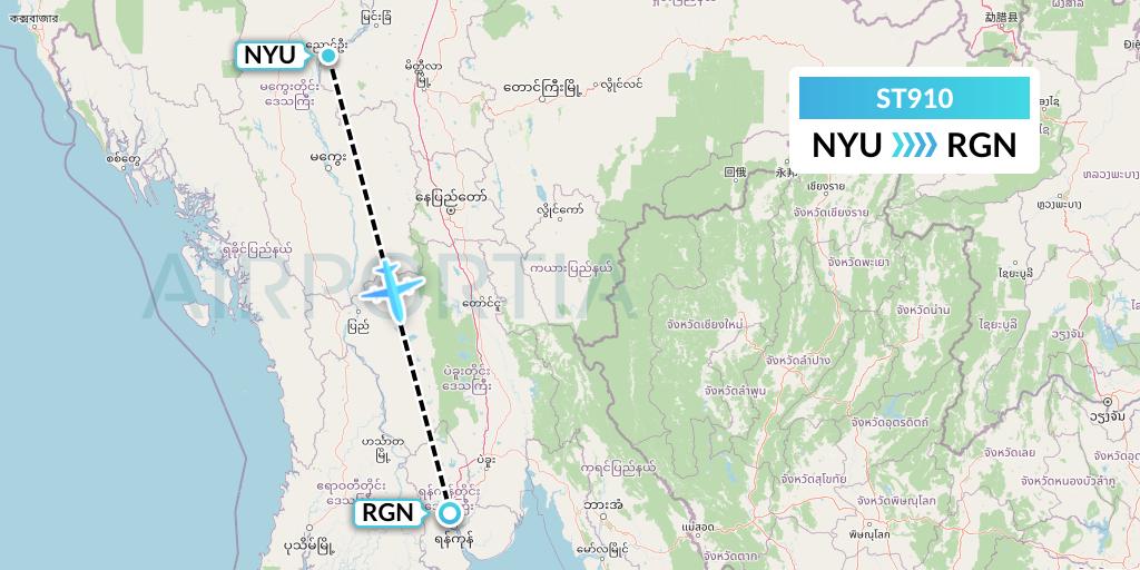 ST910 Air Thanlwin Flight Map: Nyaung U to Yangon