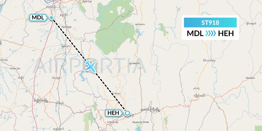 ST918 Air Thanlwin Flight Map: Mandalay to Heho