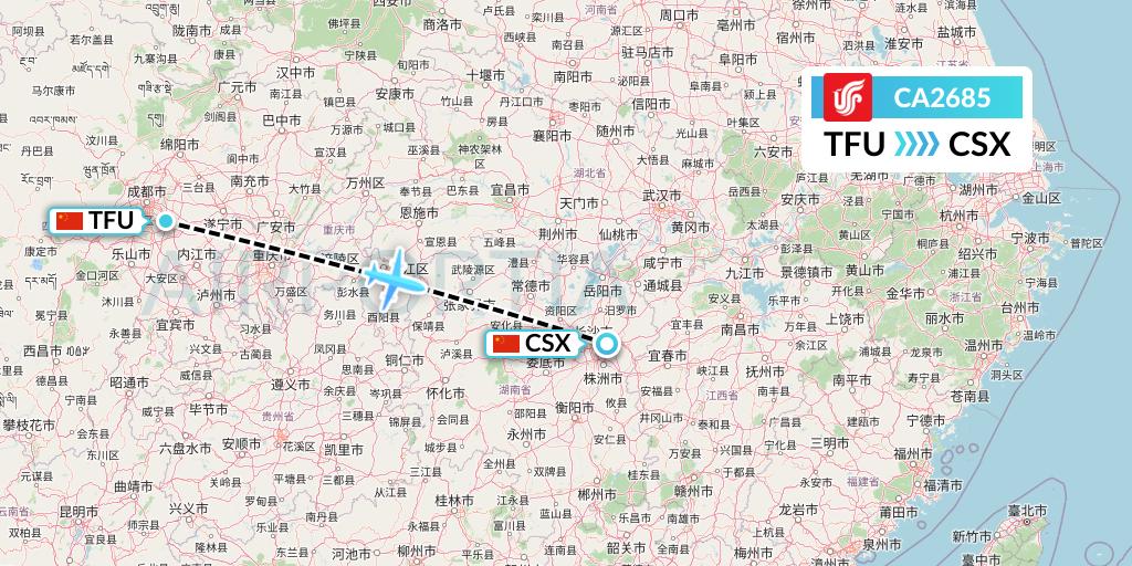 CA2685 Air China Flight Map: Chengdu to Changsha