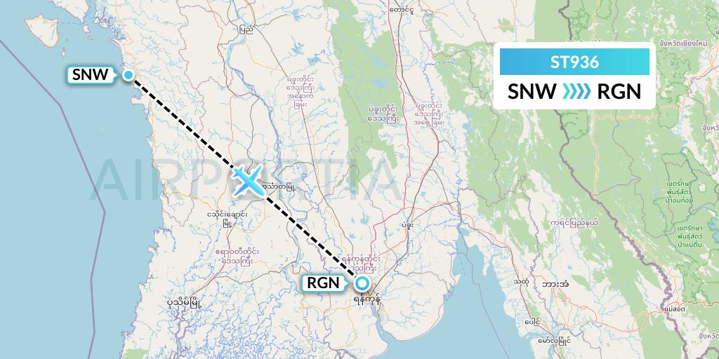 ST936 Air Thanlwin Flight Map: Thandwe to Yangon