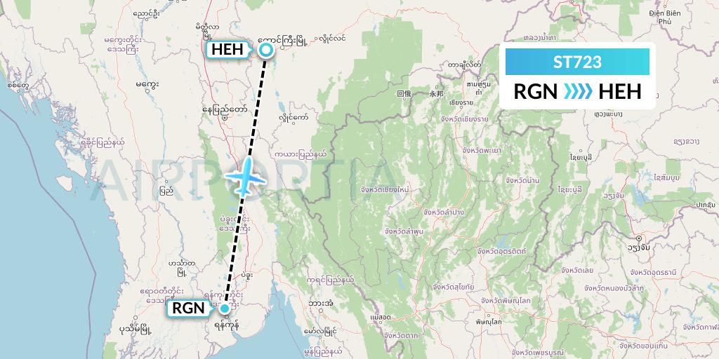ST723 Air Thanlwin Flight Map: Yangon to Heho