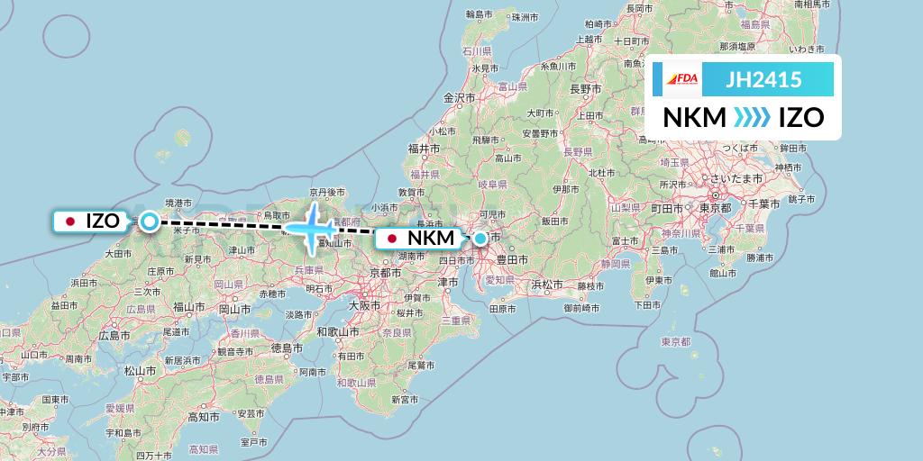 JH2415 Fuji Dream Airlines Flight Map: Nagoya to Izumo