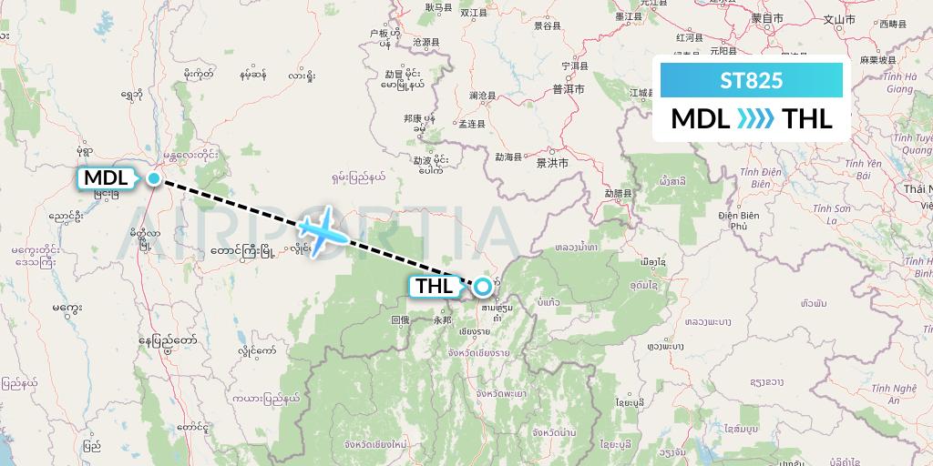 ST825 Air Thanlwin Flight Map: Mandalay to Tachilek