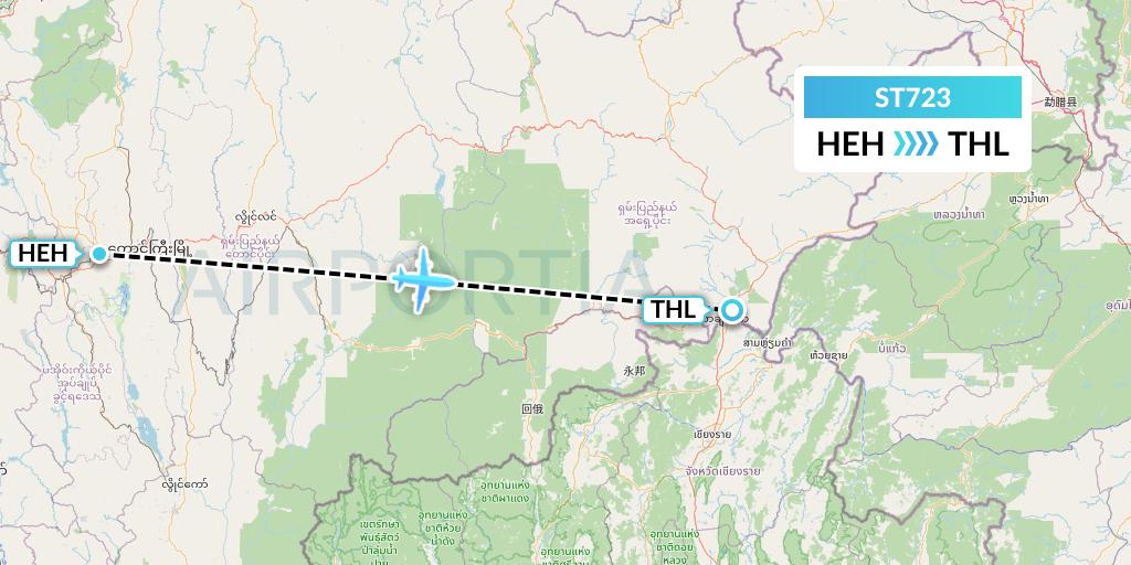 ST723 Air Thanlwin Flight Map: Heho to Tachilek