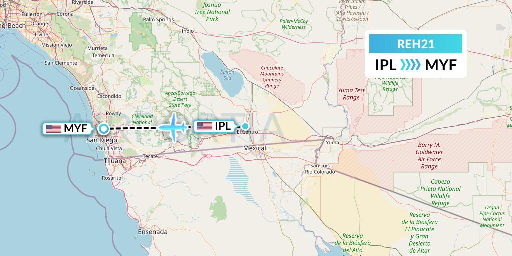 REH21 Reach Air Medical Services Flight Map: Imperial to San Diego