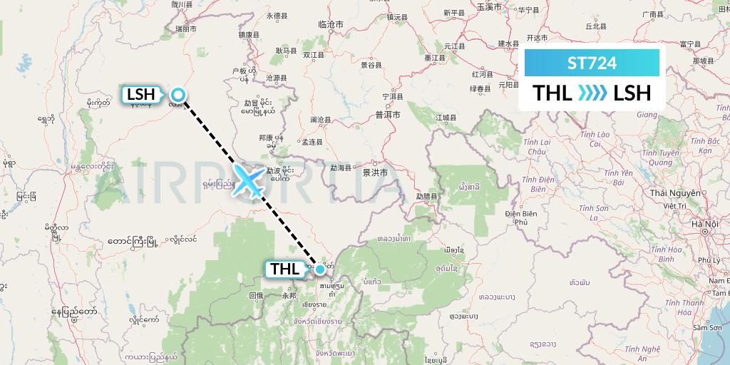 ST724 Air Thanlwin Flight Map: Tachilek to Lashio