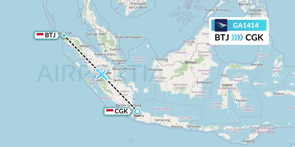 GA1414 Garuda Indonesia Flight Map: Banda Aceh to Jakarta