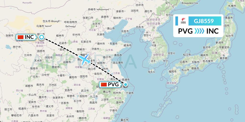 GJ8559 Loong Airlines Flight Map: Shanghai to Yinchuan