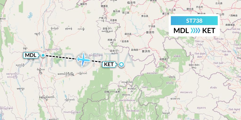 ST738 Air Thanlwin Flight Map: Mandalay to Kengtung