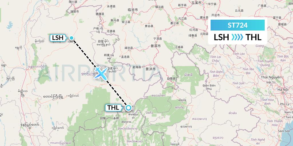 ST724 Air Thanlwin Flight Map: Lashio to Tachilek