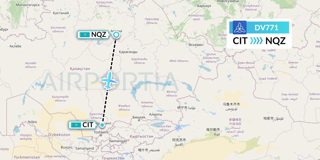DV771 SCAT Flight Map: Shymkent to Astana