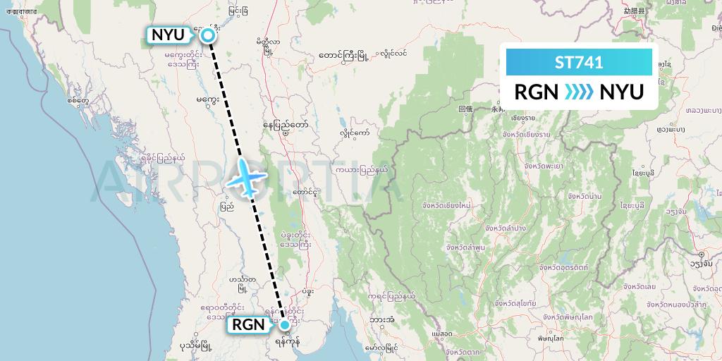 ST741 Air Thanlwin Flight Map: Yangon to Nyaung U