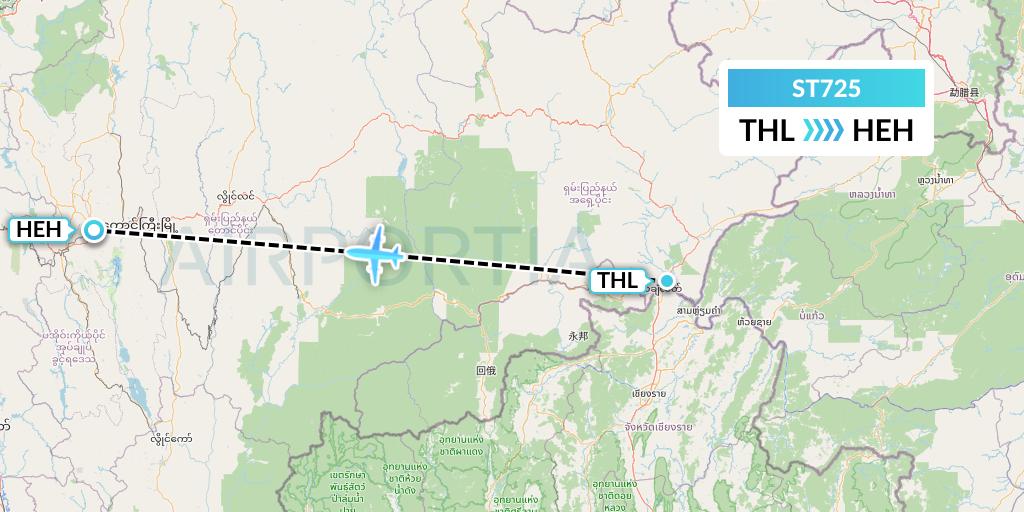 ST725 Air Thanlwin Flight Map: Tachilek to Heho