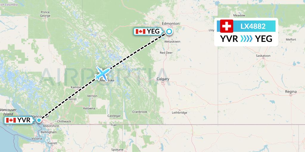 LX4882 Swiss Flight Map: Vancouver to Edmonton
