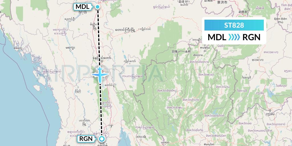 ST828 Air Thanlwin Flight Map: Mandalay to Yangon