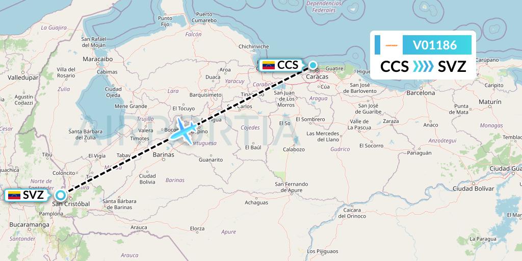 V01186 Conviasa Flight Map: Caracas to Venezuela
