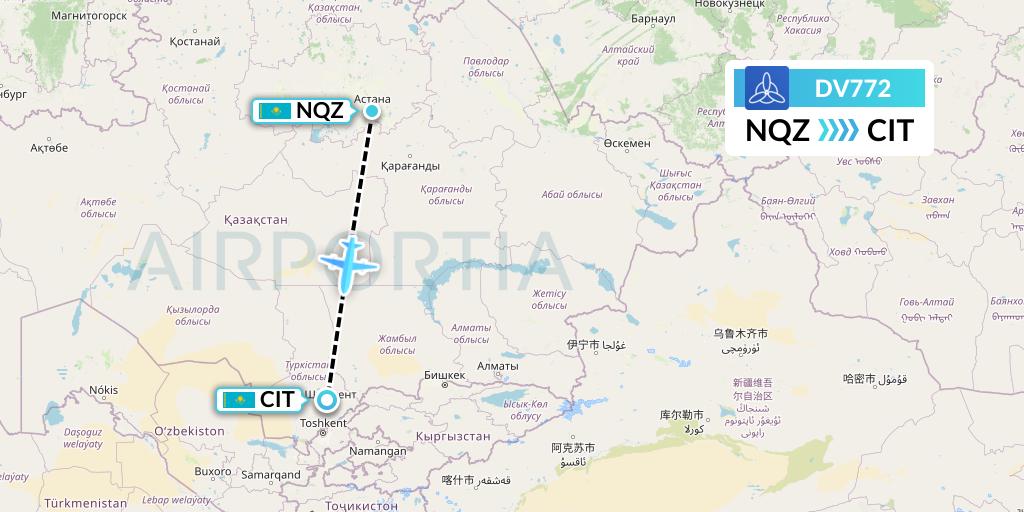 DV772 SCAT Flight Map: Astana to Shymkent
