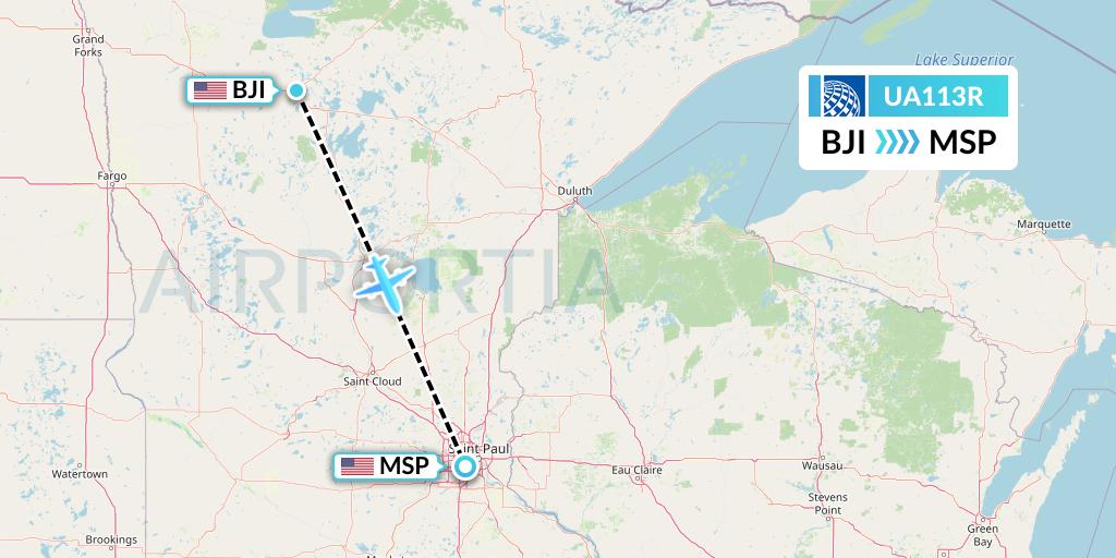 UA113R United Airlines Flight Map: Bemidji to Minneapolis