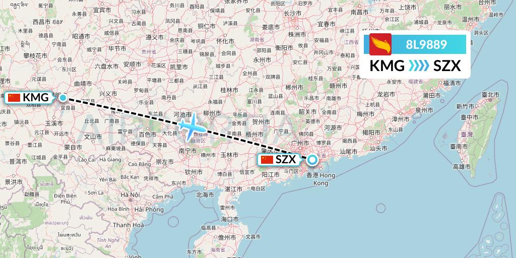 8L9889 Lucky Air Flight Map: Kunming to Shenzhen