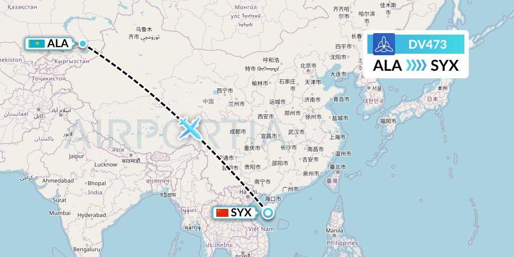 DV473 SCAT Flight Map: Almaty to Sanya