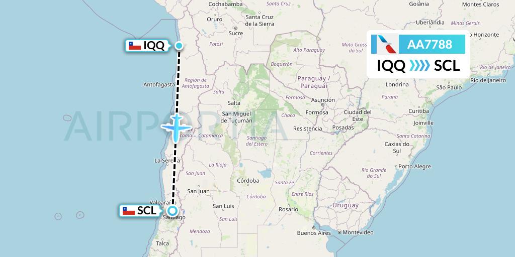 AA7788 American Airlines Flight Map: Iquique to Santiago