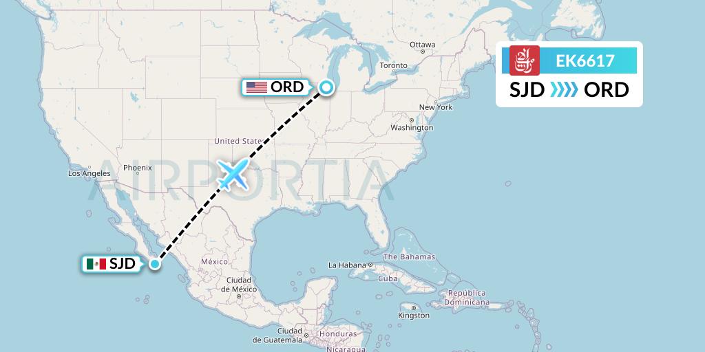 EK6617 Emirates Flight Map: San Jose del Cabo to Chicago