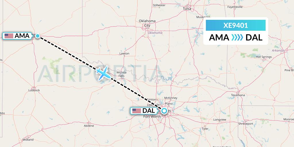 XE9401 Jsx Flight Map: Amarillo to Dallas