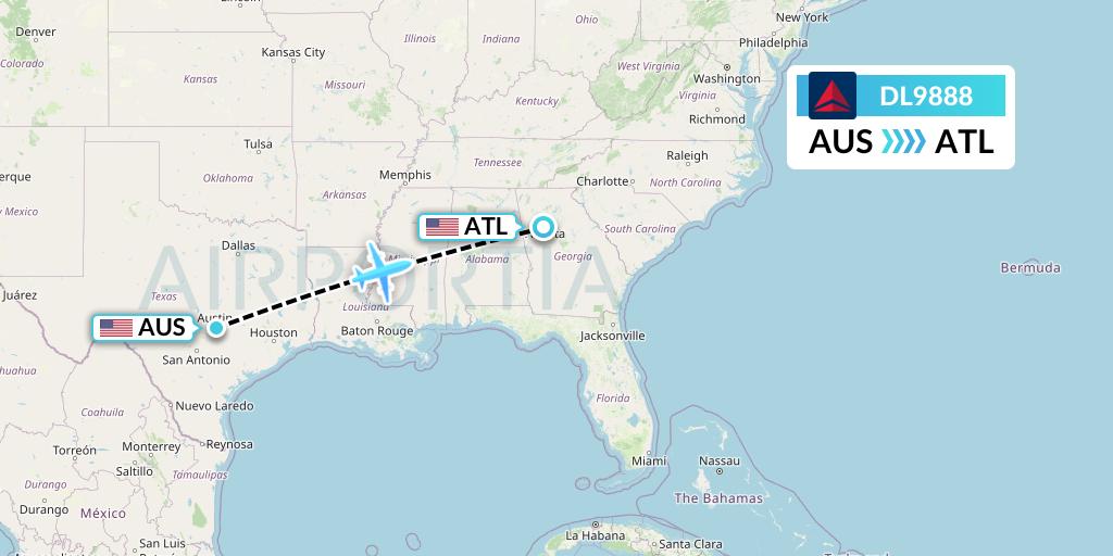 DL9888 Delta Air Lines Flight Map: Austin to Atlanta