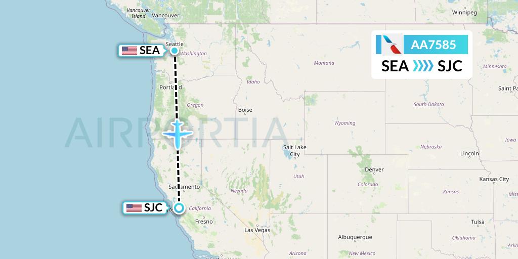 AA7585 American Airlines Flight Map: Seattle to San Jose