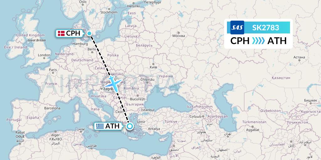 SK2783 SAS Flight Map: Copenhagen to Athens