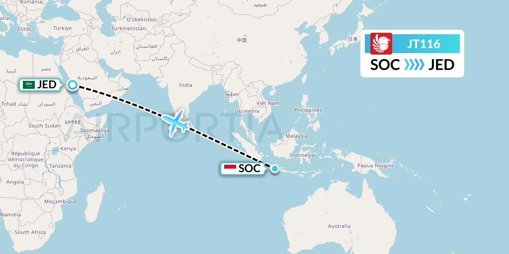 JT116 Lion Airlines Flight Map: Surakarta to Jeddah