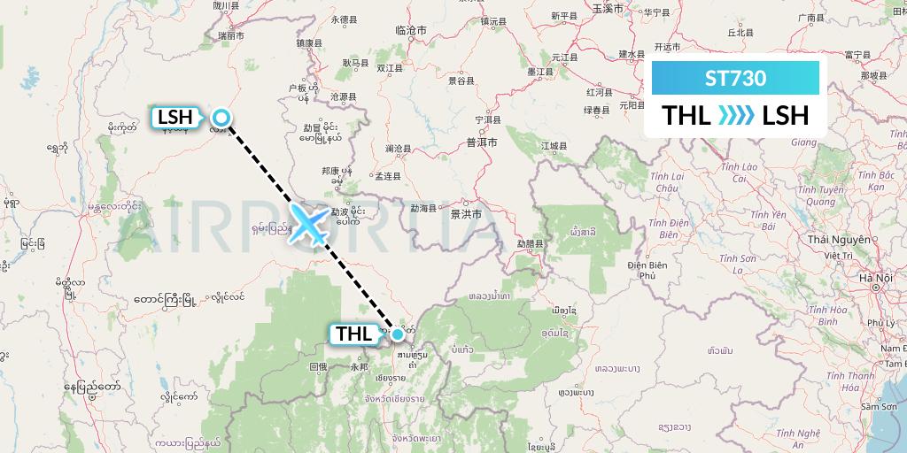 ST730 Air Thanlwin Flight Map: Tachilek to Lashio