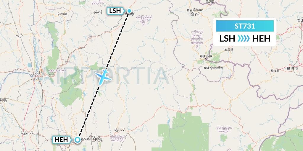 ST731 Air Thanlwin Flight Map: Lashio to Heho