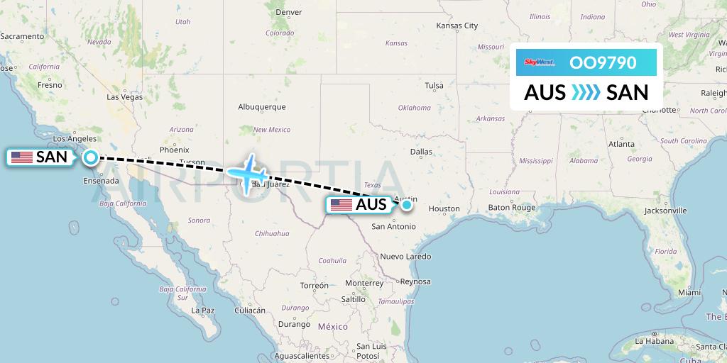 OO9790 SkyWest Airlines Flight Map: Austin to San Diego
