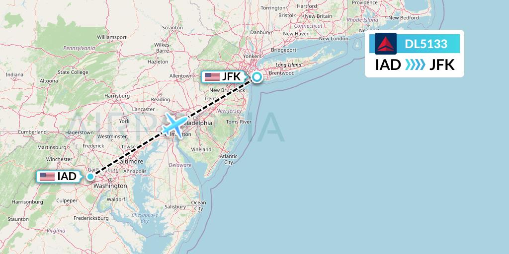 DL5133 Delta Air Lines Flight Map: Washington to New York