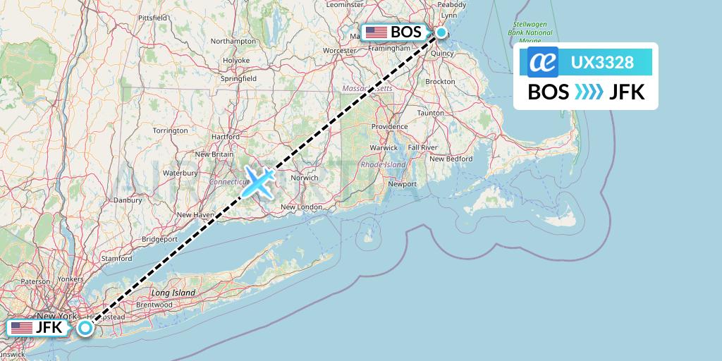 UX3328 Air Europa Flight Map: Boston to New York