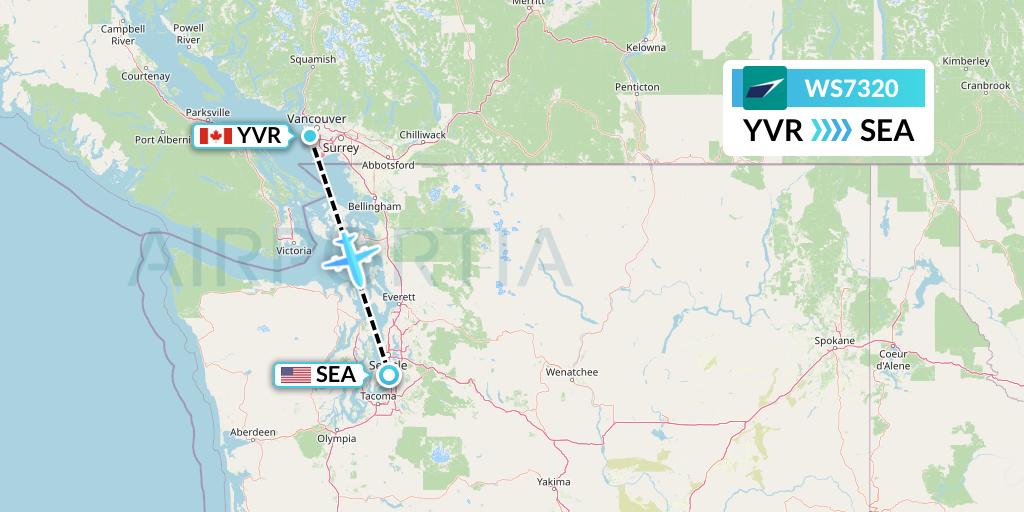 WS7320 WestJet Flight Map: Vancouver to Seattle