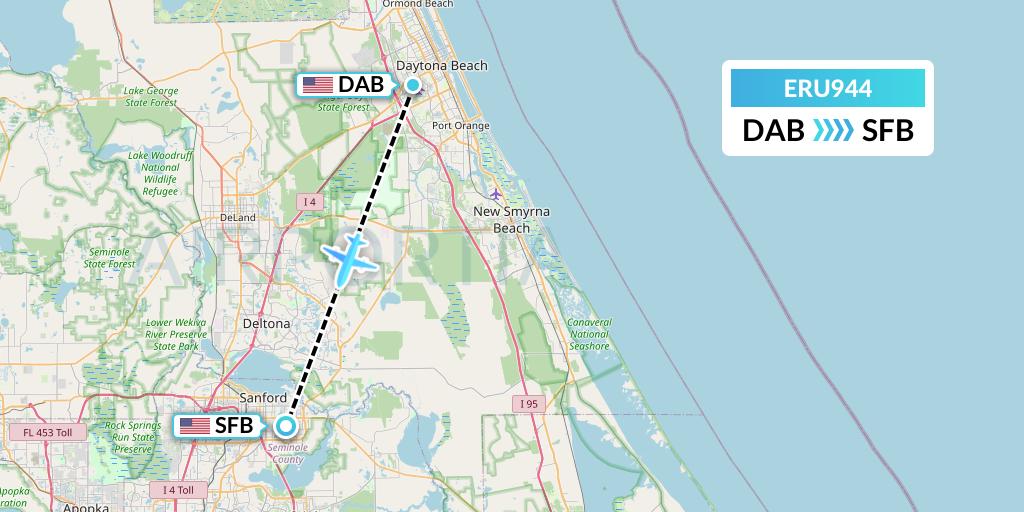 ERU944 Embry-riddle Aeronautical University Flight Map: Daytona Beach to Orlando