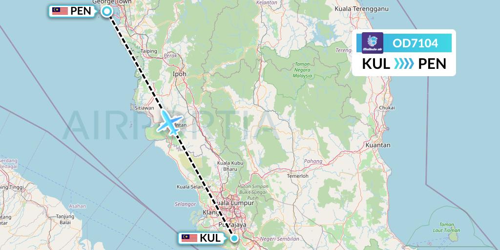 OD7104 Batik Air Malaysia Flight Map: Kuala Lumpur to Penang