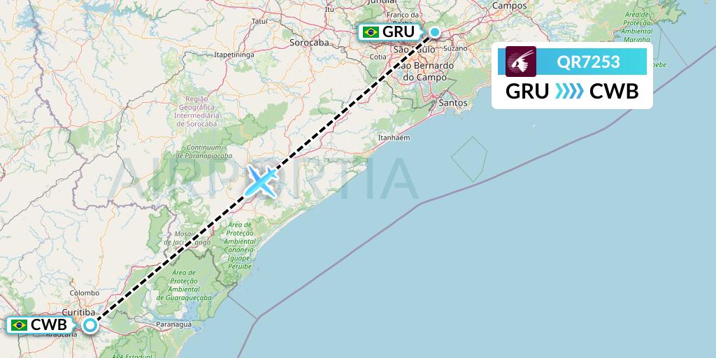 QR7253 Qatar Airways Flight Map: Sao Paulo to Curitiba